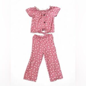 2T Girls Heart & Arrow Pink and white butterfly print 2-piece set - top